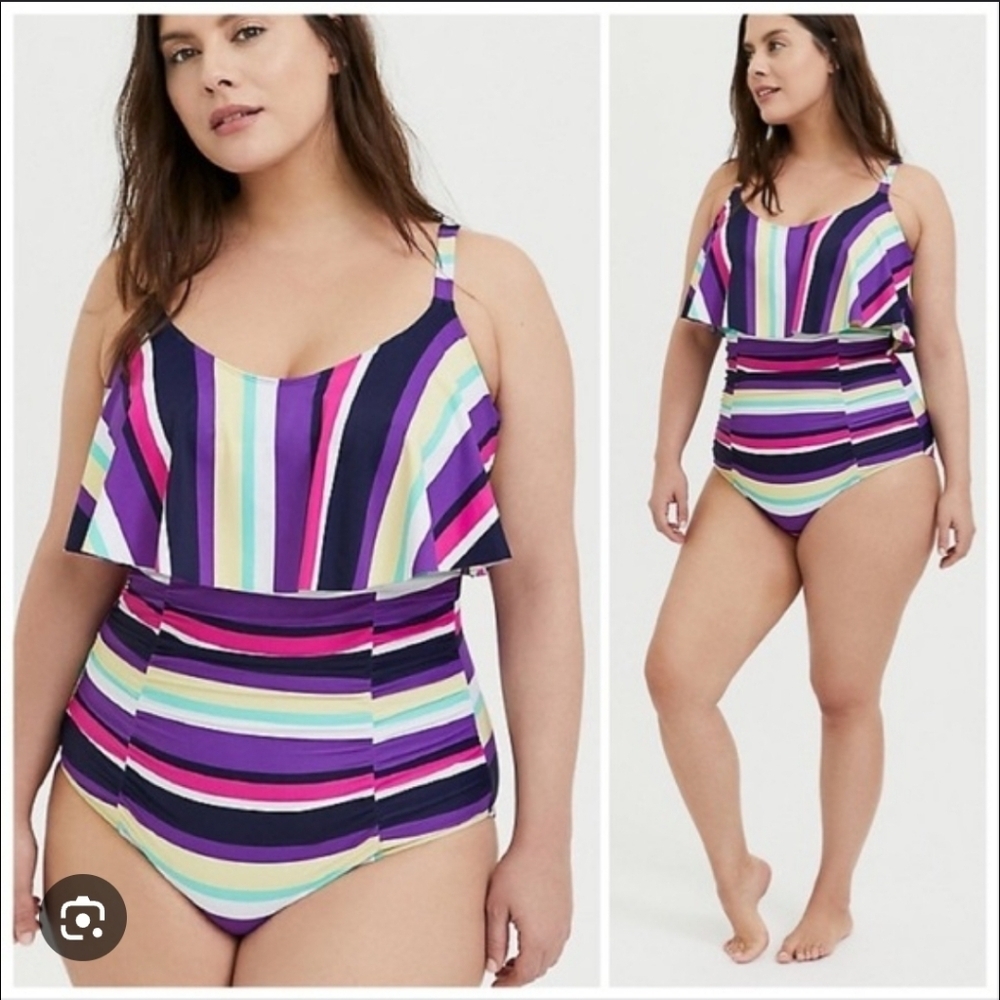 Rosegal Women's Plus Size Colorful Striped One Piece Swimsuit. Size 5X